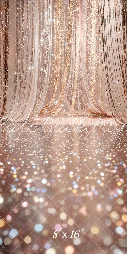 Kate Wedding Gold Glitter Curtain Bokeh Printed Backdrop Designed by Emetselch