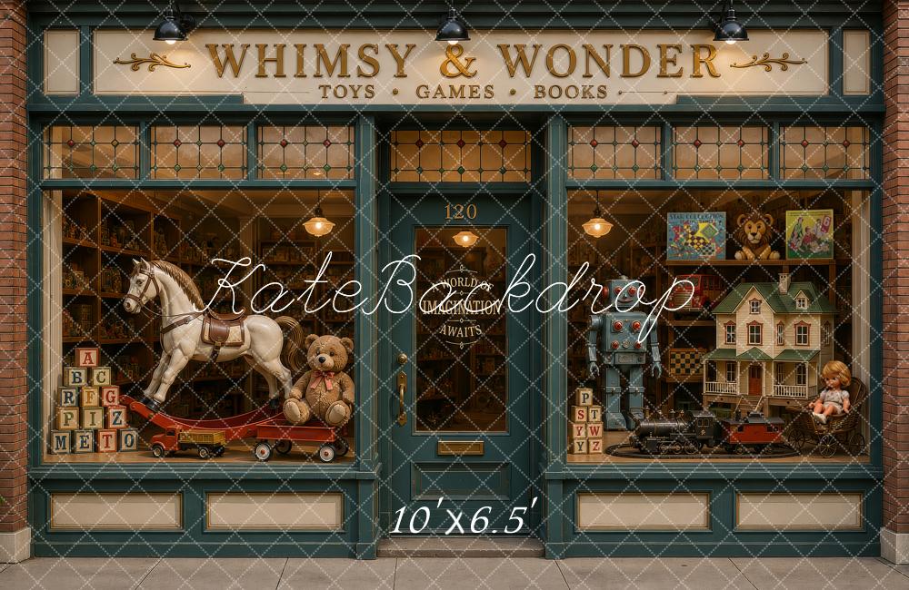 Kate Vintage Toy Store Rocking Horse Robot Dollhouse Window Printed Backdrop Designed by Ashley Ward