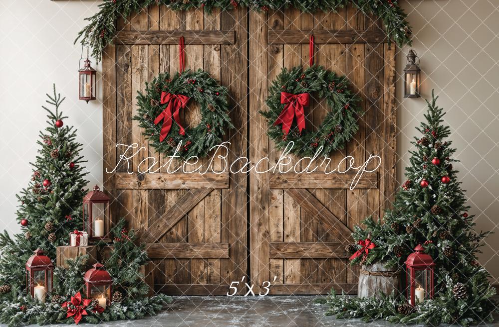 Kerst Houten Schuifdeur Met Krans Foto Achtergrond Designed by Emetselch