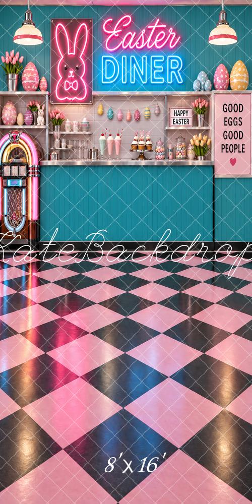 Kate Sweep Easter Neon Diner Bunny Jukebox Printed Backdrop Designed by Vertigo Productions