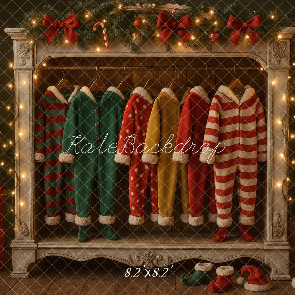 Kate Christmas Pajamas Closet Tree Lights Printed Backdrop Designed by Ashley Paul