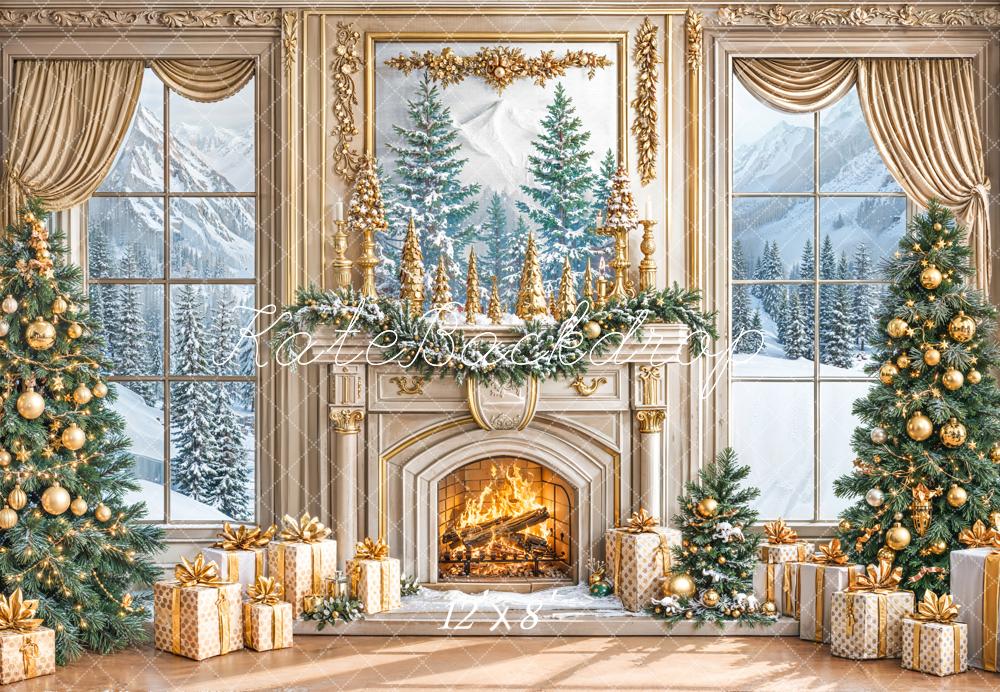 Kate Christmas Tree Gorgeous Fireplace Winter Window Backdrop Designed by Emetselch
