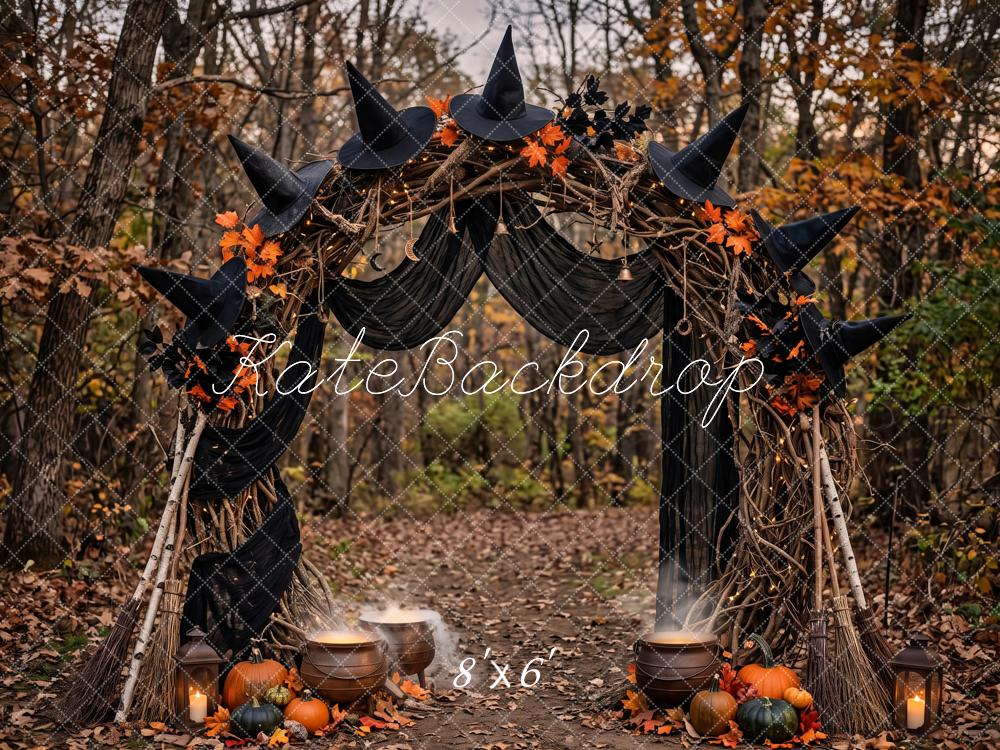 Kate Halloween Witch Hat Pumpkin Woodland Arch Forest Printed Backdrop Designed by Patty Roberts