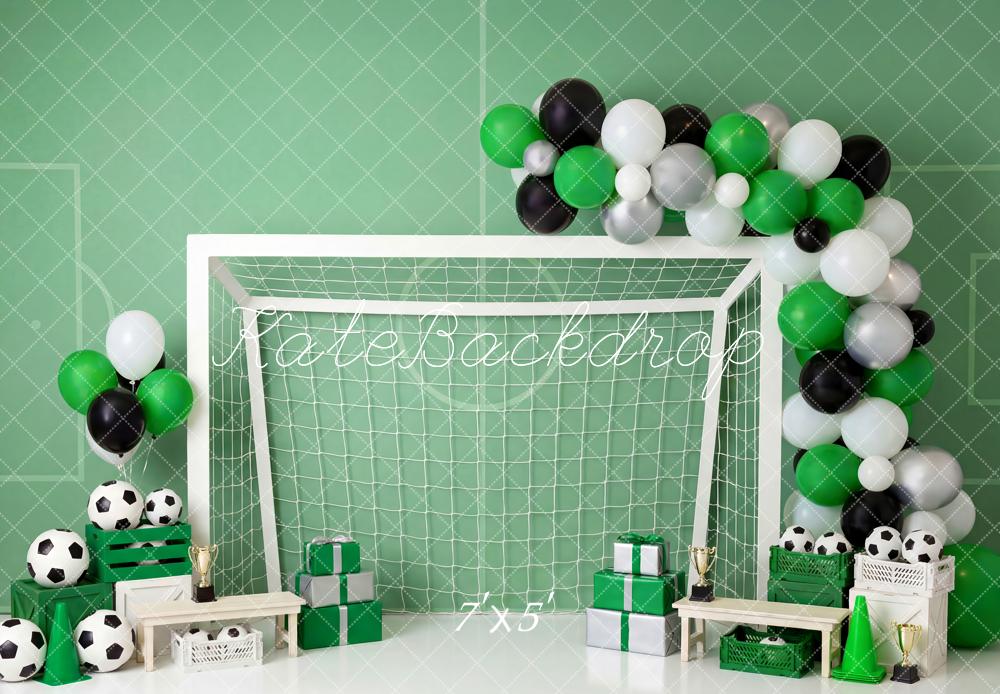 Kate Cake Smash Soccer Goal Green Black White Balloons Printed Backdrop Designed by Patty Roberts