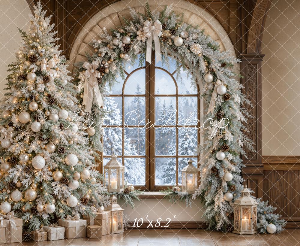 Kate Christmas Indoor Snowy Tree Arch Window Garland Printed Backdrop Designed by Emetselch