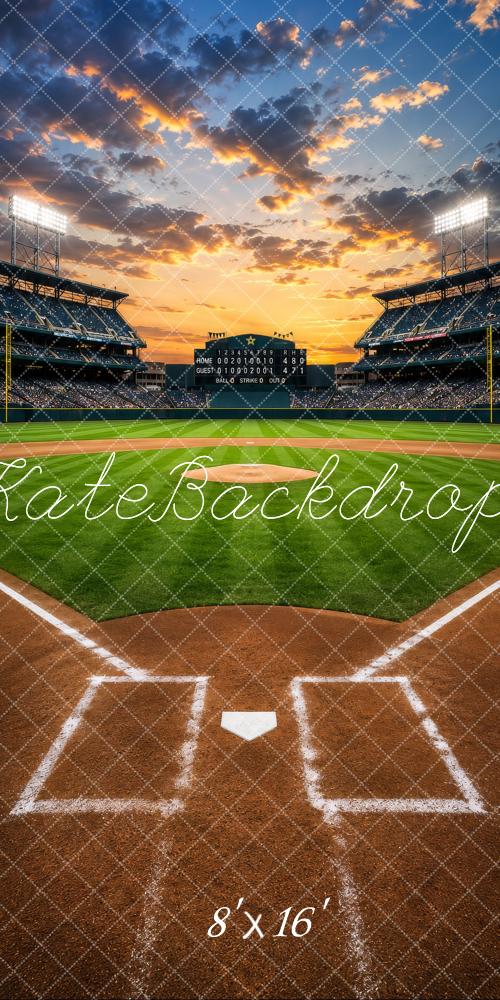 Kate Sweep Baseball Stadium Sunset Field Home Plate Printed Backdrop Designed by Megan Leigh Photography