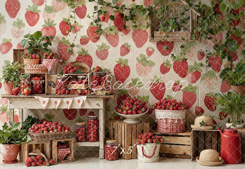 Kate Summer Strawberry Fruit Crates and Greenery Backdrop Designed by Emetselch