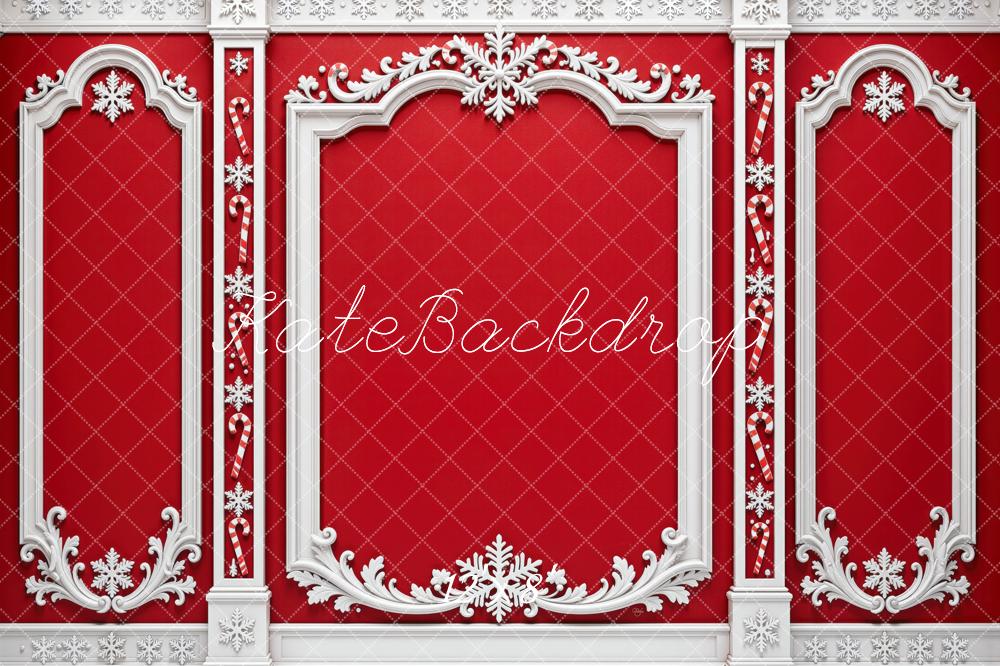 Kate Christmas Red Retro Ornate Frames Wall Printed Backdrop Designed by Mini MakeBelieve