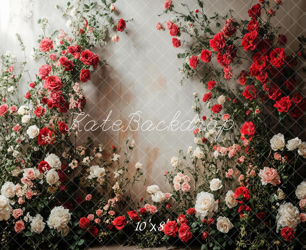 Kate Romantic Floral Roses White Wall Backdrop Designed by Emetselch