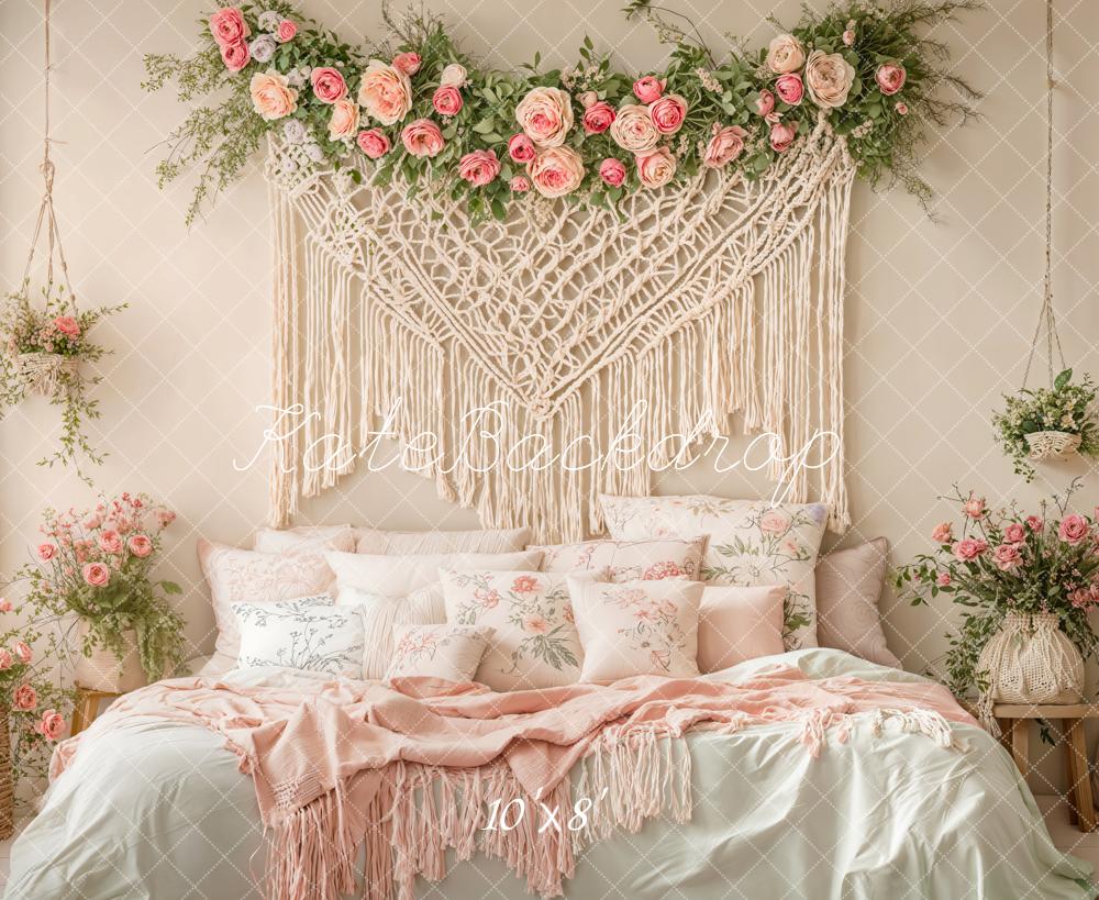 Kate Boho Cozy Floral Macrame Bedroom Backdrop Designed by Emetselch