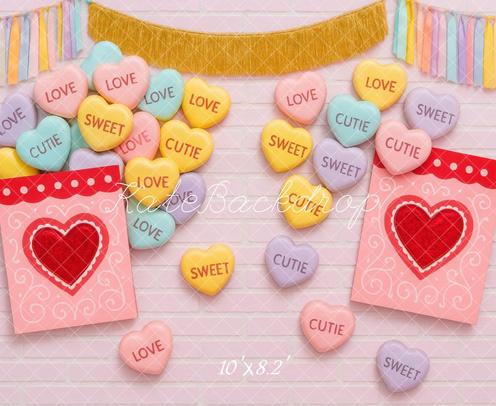 Kate Valentine's Day Heart Candy Pink Love Cards Backdrop Designed by Mini MakeBelieve