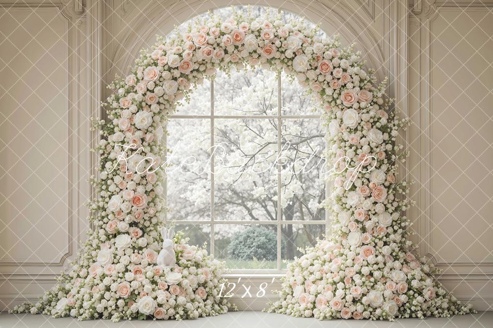 Kate Spring Flower Arch White Roses Window Backdrop Designed by Mini MakeBelieve