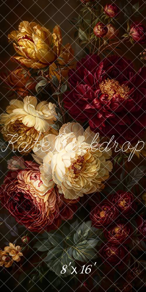 Kate Fine Art Burgundy Gold Peony Flowers Backdrop Designed by Emetselch