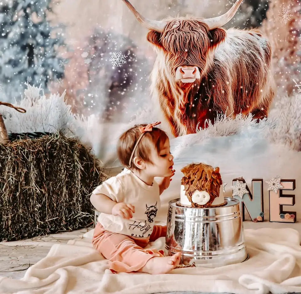 Kate Winter Highland Cow Snow Backdrop Designed by Patty Roberts