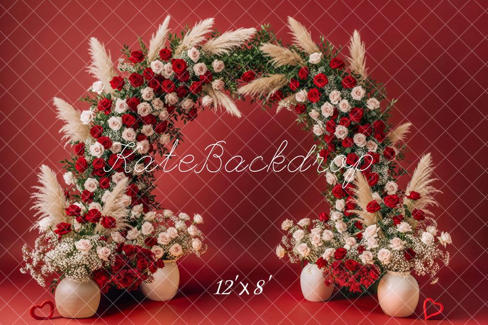 Kate Mother's Day Flower Arch Red Roses White Roses Pampas Grass Backdrop Designed by Patty Roberts