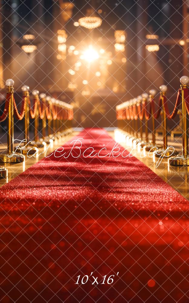 Kate Sweep Red Carpet Aisle Gold Stanchions Bokeh Lights Printed Backdrop Designed by Emetselch