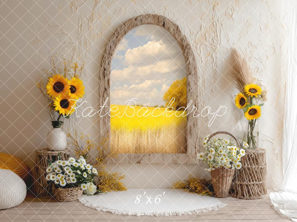 Kate Fall Boho Simple Sunflower Arch Rustic Backdrop Designed by Mini MakeBelieve