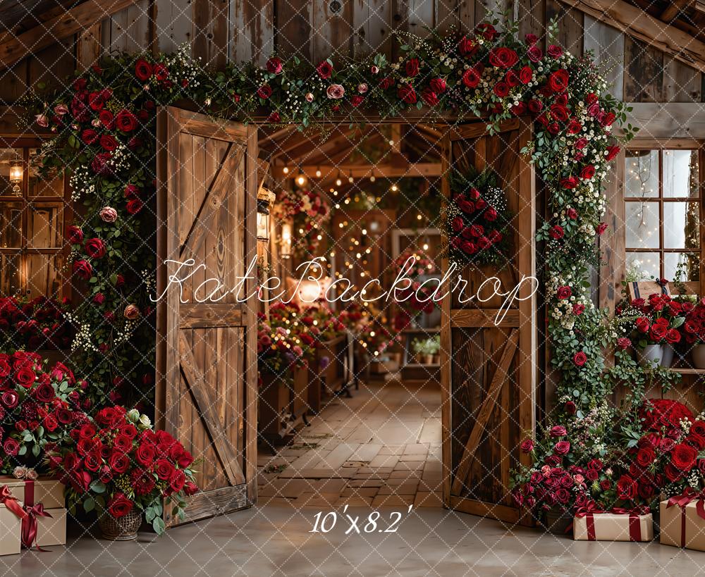Kate Valentines Flower Rustic Barn Door Red Roses Gifts Backdrop Designed by Emetselch