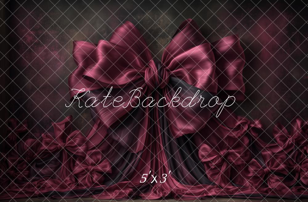 Kate Satin Burgundy Large Bow Drapes Printed Backdrop Designed by Angela Miller