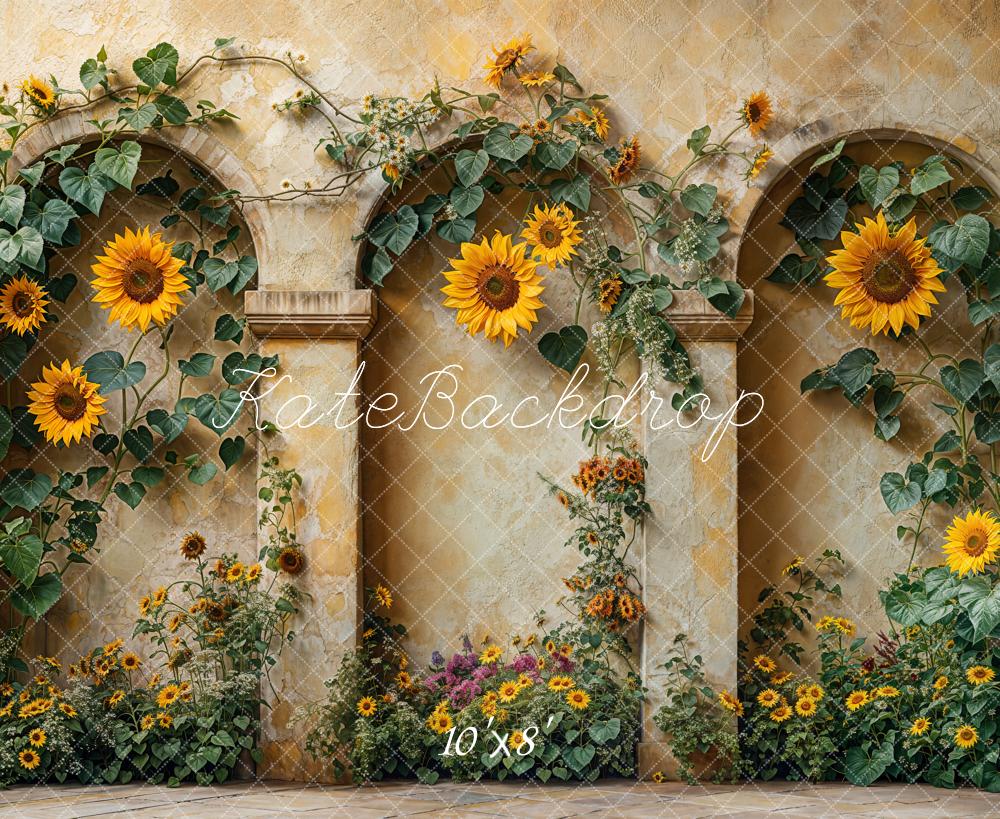 Kate Fall Sunflower Arch Vintage Wall Printed Backdrop Designed by Emetselch
