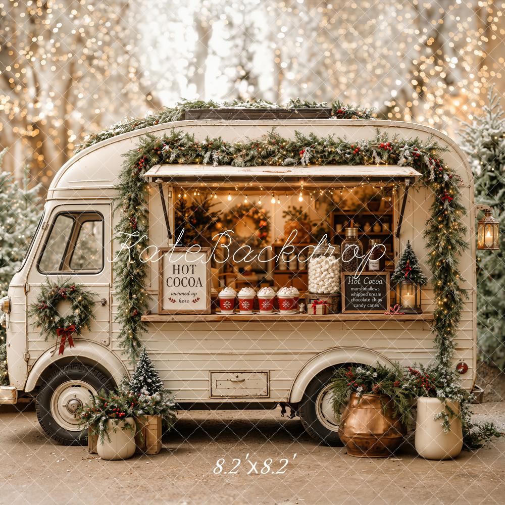 Kate Christmas White Hot Cocoa Truck Garland Printed Backdrop Designed by Emetselch