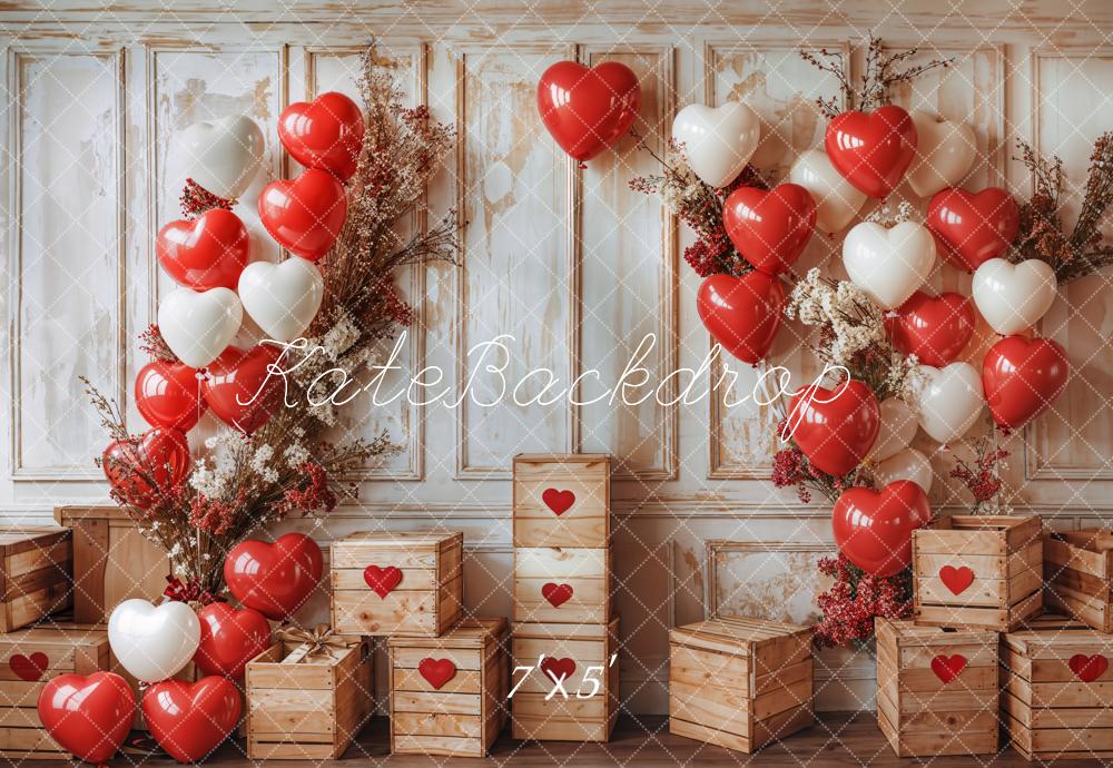 Kate Valentine Heart Balloons Rustic Wood Backdrop Designed by Emetselch