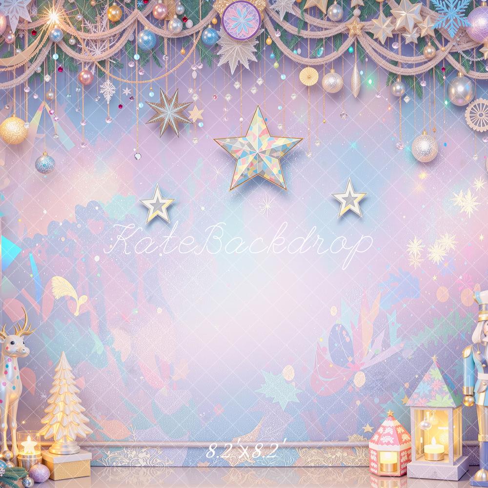 Kate Christmas Iridescent Pastel Nutcracker Tree Stars Ornament Printed Backdrop Designed by Mini MakeBelieve