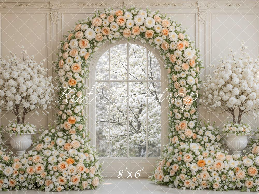 Kate Spring Flower Arch Cream Rose Blossoms Window Backdrop Designed by Mini MakeBelieve