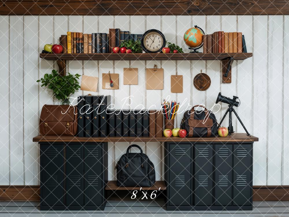 Kate Back to School Black Cabinets Bookshelf Printed Backdrop Designed by Emetselch