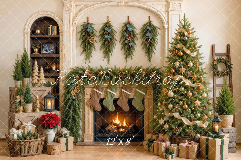 Kate Christmas Fireplace Tree Stockings Int Orange Peels Garland Printed Backdrop Designed by Mini MakeBelieve