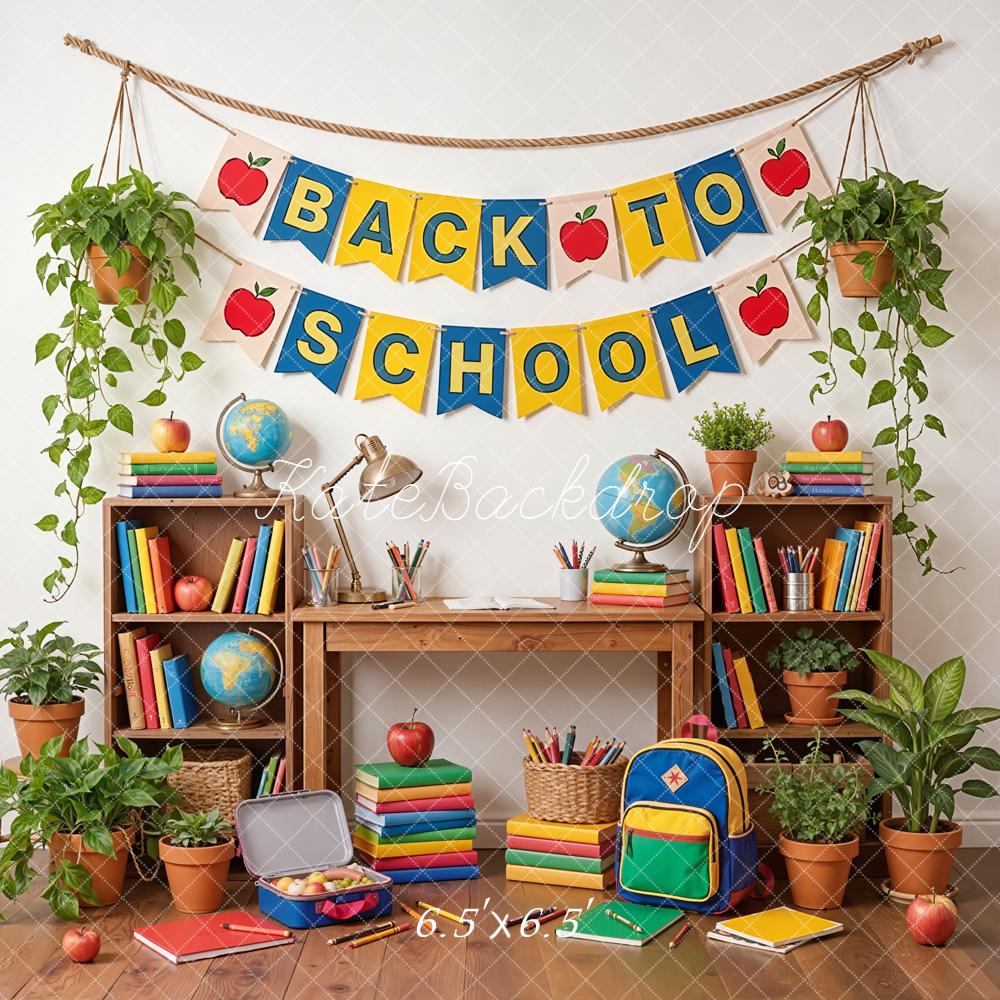 Kate Back To School Classroom Desk Books Plants Globe Backdrop Designed by Emetselch