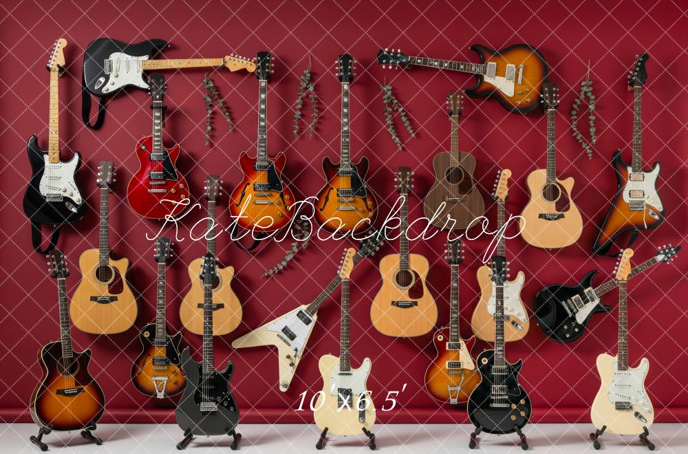Kate Electric and Acoustic Guitars Red Wall Backdrop Designed by Patty Roberts