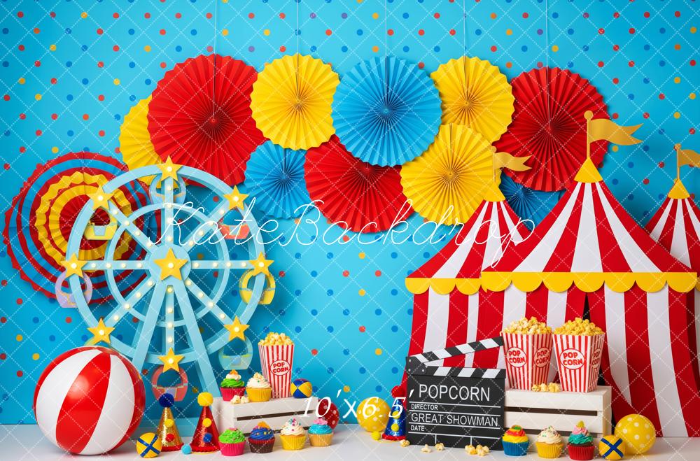 Kate Circus Tent Ferris Wheel Carnival Decor Blue Printed Backdrop Designed by Patty Roberts