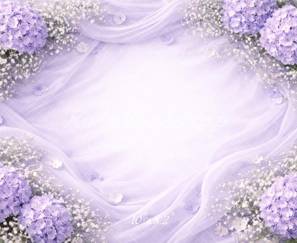 Kate Newborn Lavender Hydrangea Floral Draped Background Backdrop Designed by Megan Leigh Photography