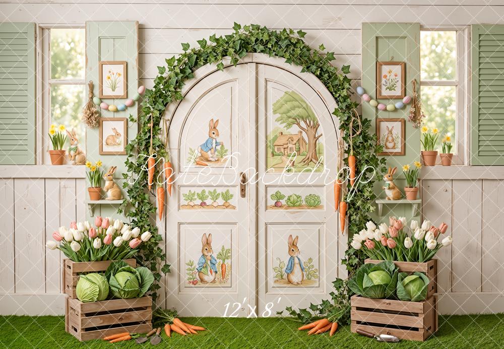 TEST Kate Easter Bunny Garden Door with Carrots and Tulips Backdrop Designed by Emetselch