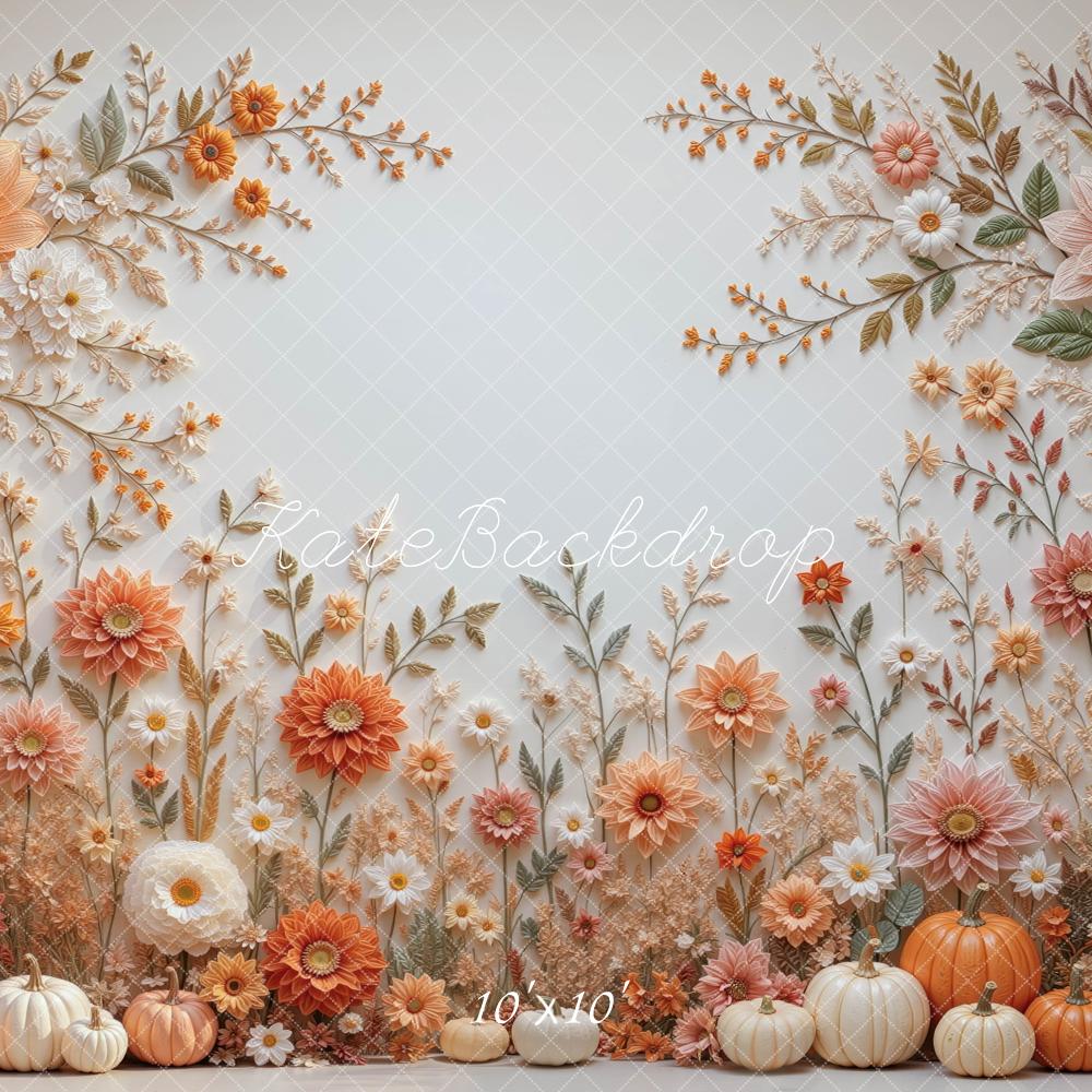 Kate Fall Pumpkin Flower Wall Orange Printed Backdrop Designed by Mini MakeBelieve