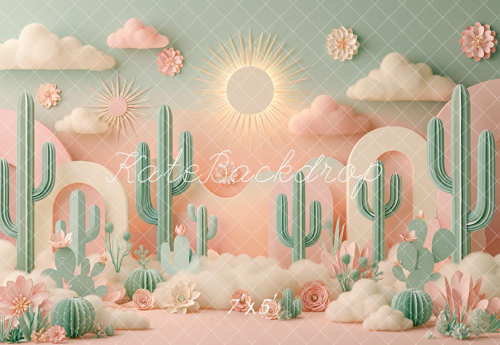 Kate Pastel Paper Cacti Cactus Arches Clouds Flowers Sun Printed Backdrop Designed by Angela Miller