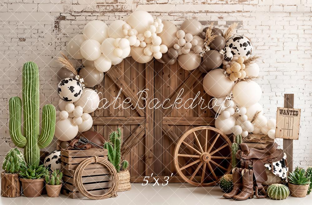 Kate Western Barn Door Cow Print Balloon Arch Cactus Printed Backdrop Designed by Emetselch