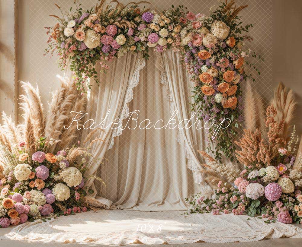 Kate Boho Flower Arch Draped Wedding Backdrop Designed by Emetselch