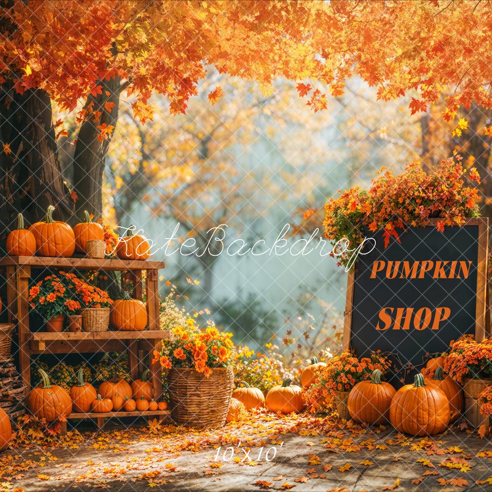 Fall Pumpkin Stand Forest Maple Leaves Foto Achtergrond Designed by Emetselch