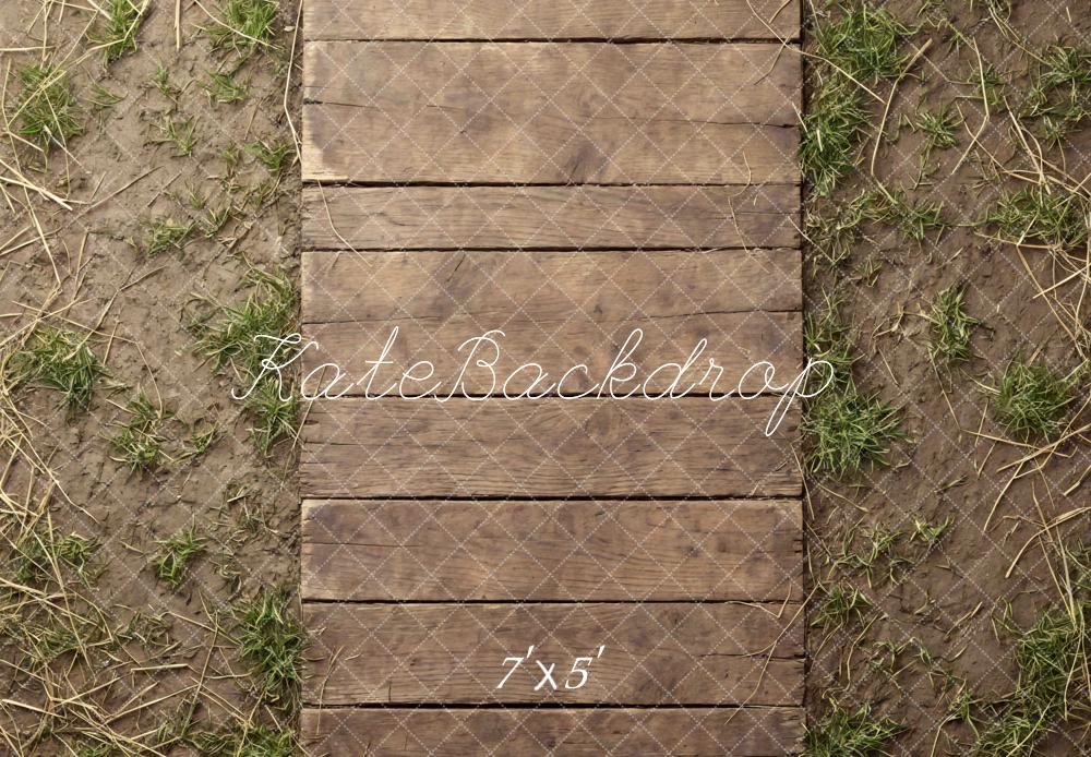 Kate Wooden Pathway with Dirt and Grass Floor Backdrop Designed by Mini MakeBelieve