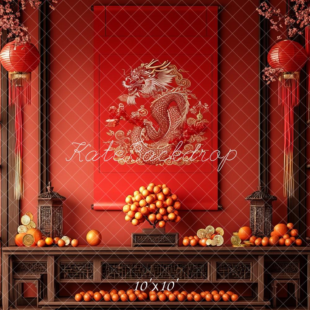 Fondo Rojo Dragón de Año Nuevo Lunar Diseñado por Mini MakeBelieve