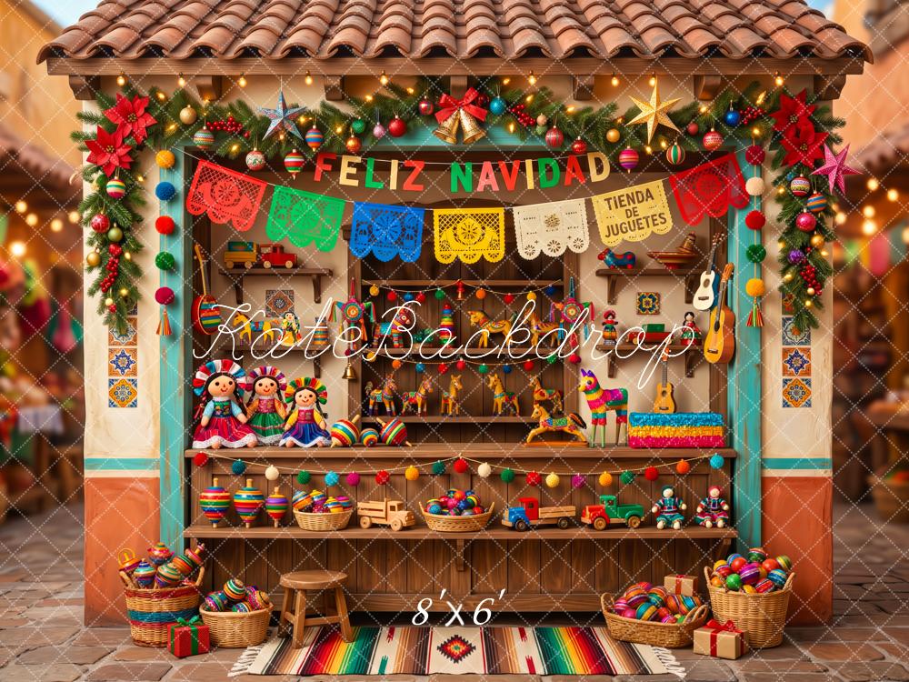 Kate Christmas Mexican Toy Market Papel Picado Printed Backdrop Designed by Patty Roberts