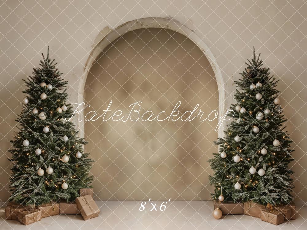 Kate Christmas Arched Wall Trees Beige Printed Backdrop Designed by Emetselch