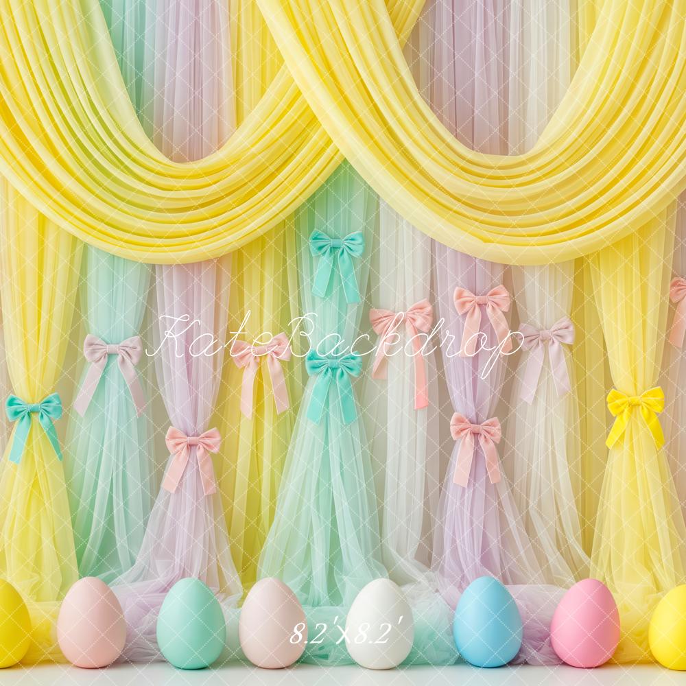 Kate Easter Pastel Eggs Bows Yellow Curtains Backdrop Designed by Patty Roberts