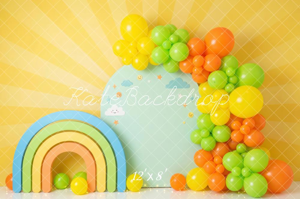 Kate Birthday Rainbow Balloons Sunshine Wall Printed Backdrop Designed by Patty Roberts