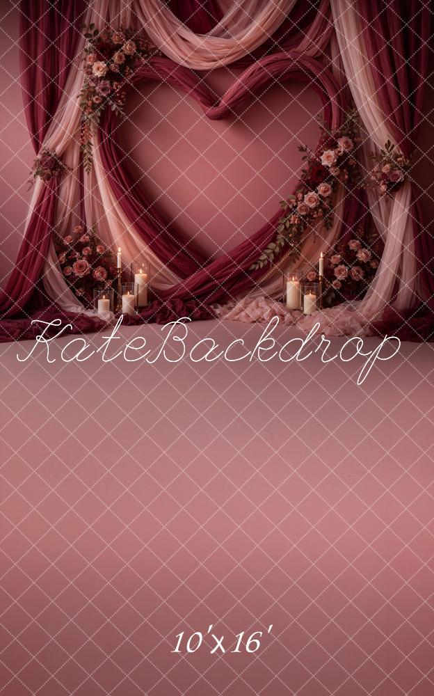 Kate Sweep Valentine's Day Burgundy Draped Heart Floral Candles Printed Backdrop Designed by Ashley Ward