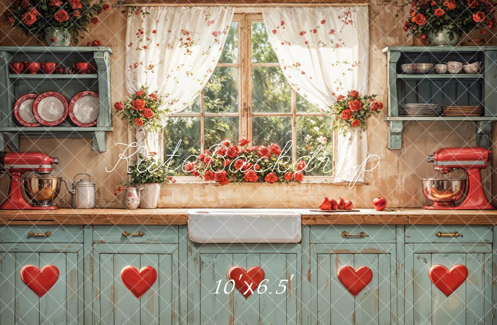 Kate Valentine's Day Rustic Window Cabinet Kitchen Backdrop for Photography Designed by Emetselch