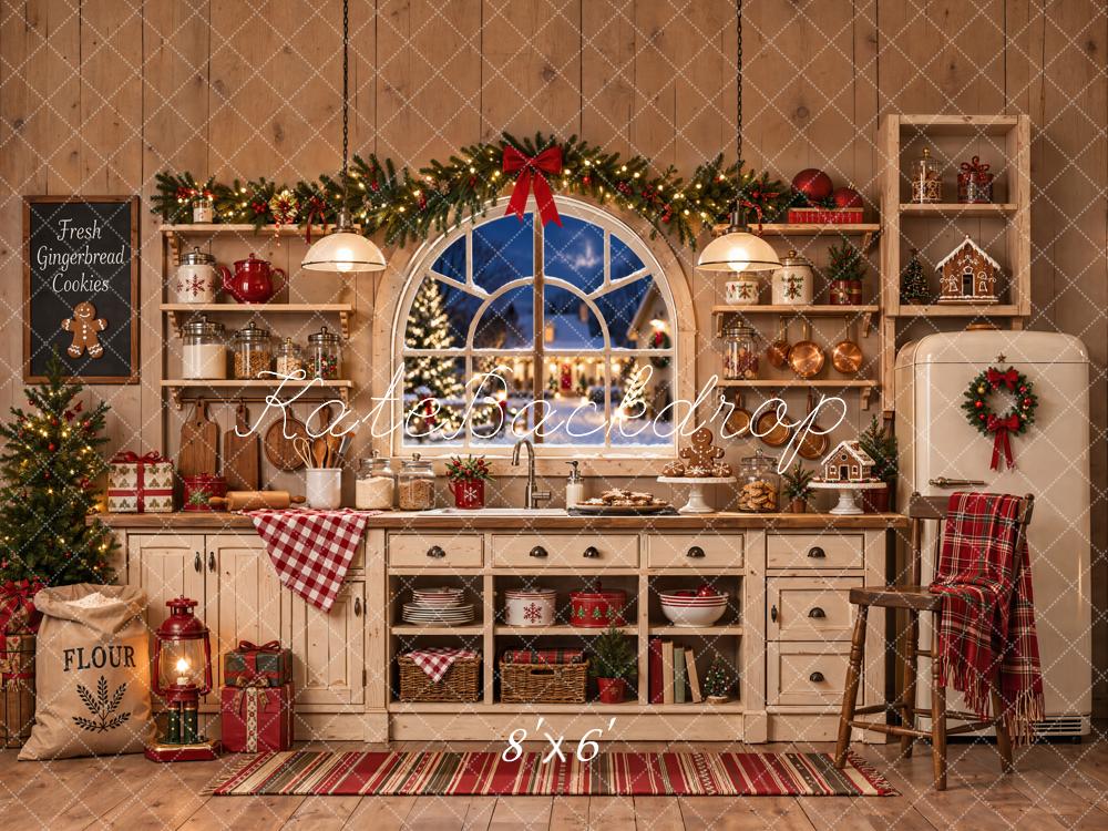 Kate Christmas Gingerbread Kitchen Window Printed Backdrop Designed by Emetselch