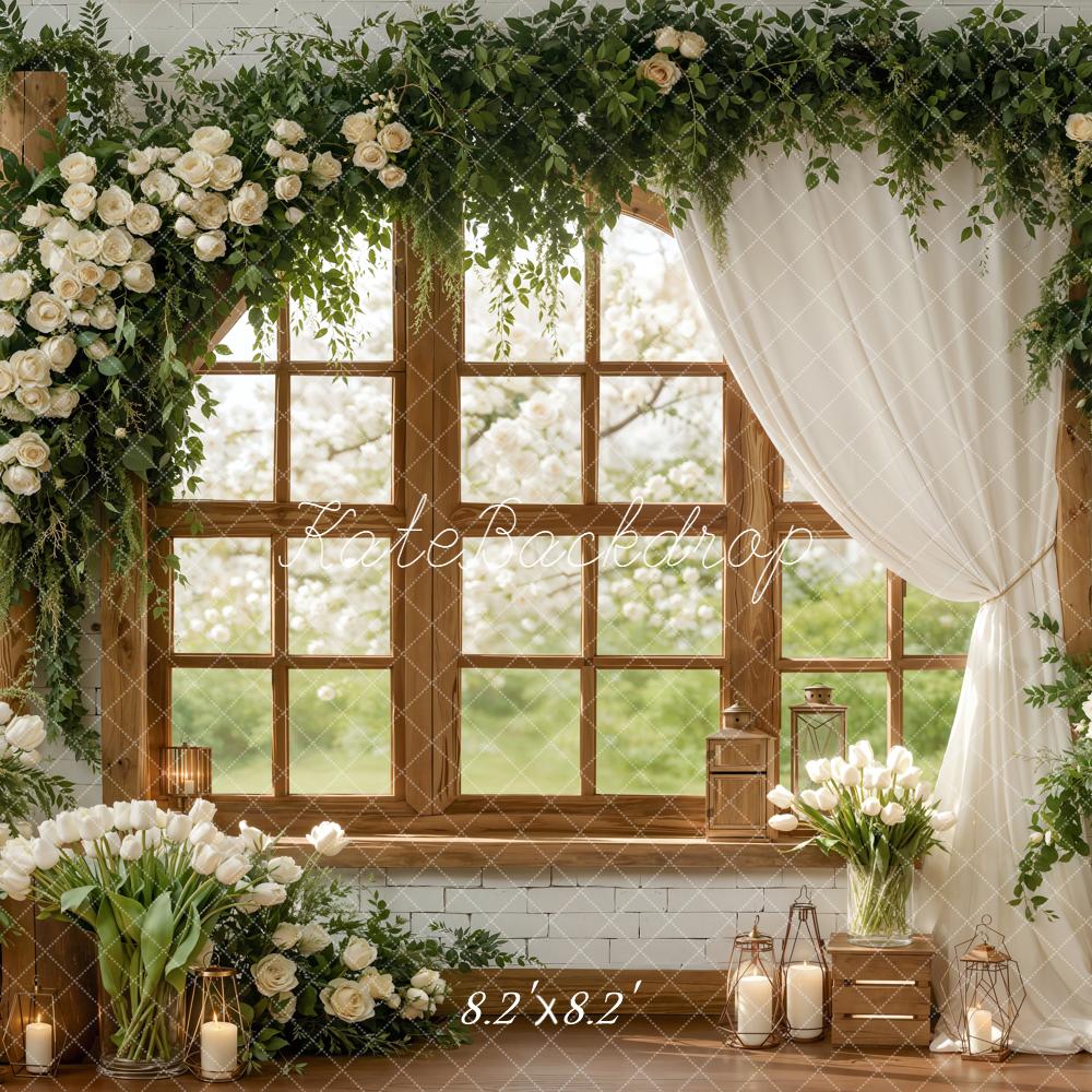 Kate Spring Flower Arch Window Lanterns White Roses Backdrop Designed by Emetselch